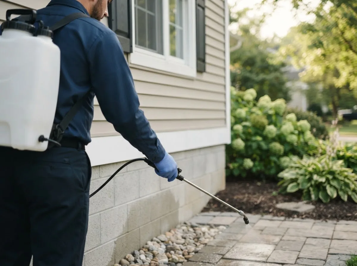Pest control technician inspecting a home in Plainville, KS